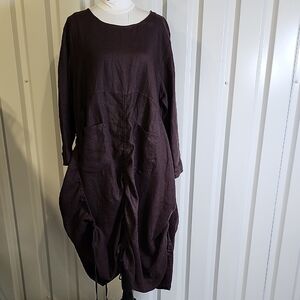 Cheyenne Womens Burgundy Long Sleeve Washed Linen Dress Sz S/M Oversized Bubble